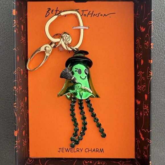 Betsey Johnson Green Witch Ghost Rhinestones Handbag Charm Keychain - NWT - Picture 1 of 5
